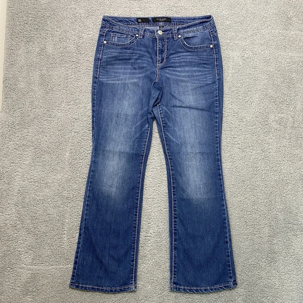 Nine West Ramses Bling Boot Jeans Women 12 Blue Denim Flap Pockets Western